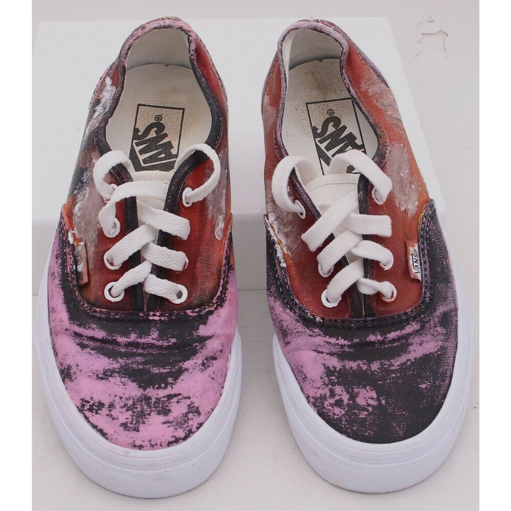 Vans Authentic Bleach Wash Pink Orange Black Skate Shoes Men 6 Women 7.5 Low Top